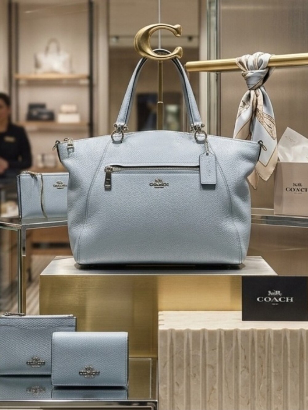 Coach Prairie Satchel Powder Blue Pebbled Leather Shoulder Hand Bag